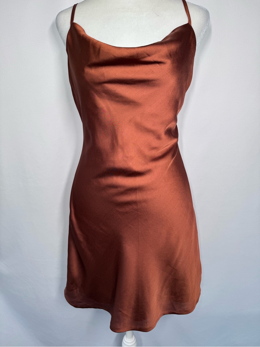 Hollister Copper Satin Cowl Neck Mini Slip Dress Size S Regular